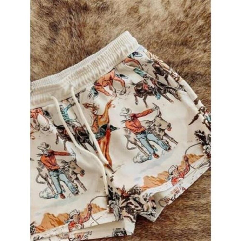 Wild West Rodeo Print Drawstring Shorts - Picture 3 of 3